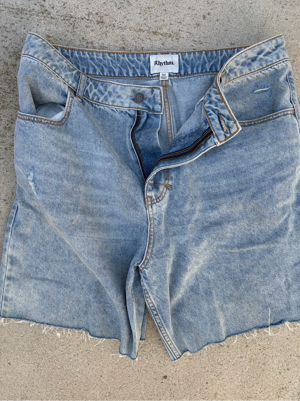 Men's Rhythm Jorts Blue Cut-Off‎ Jeans 32 Hipster Bikes City 80s Retro Huckberry